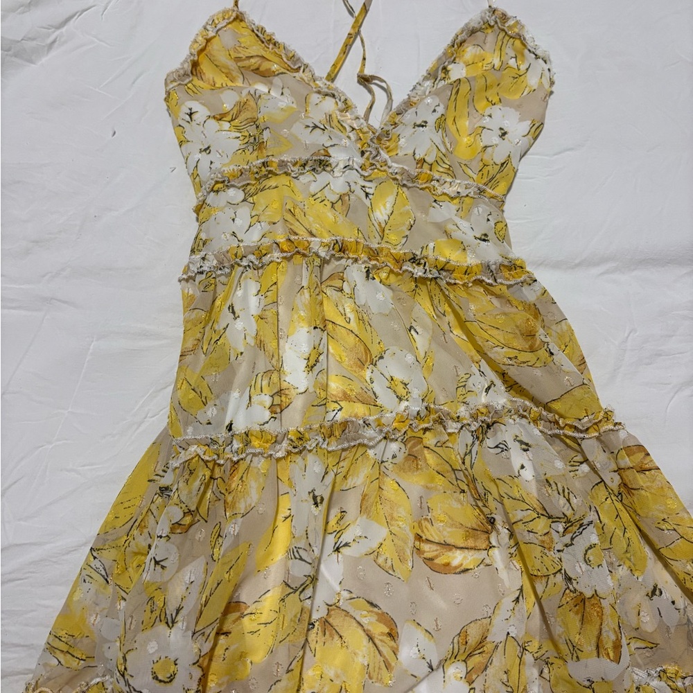 Floral Yellow Halter Dress